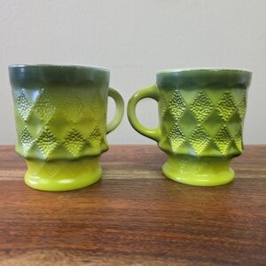 Vintage Fire King Bright Lime Green Diamond-Textured Mugs, Set of 2, Grandmacore